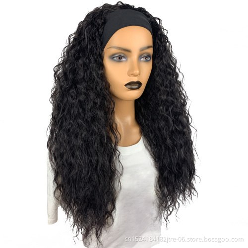 dropshipping heat resistant synthetic headband wig extention no comb with clips, half wig with headband attached white women